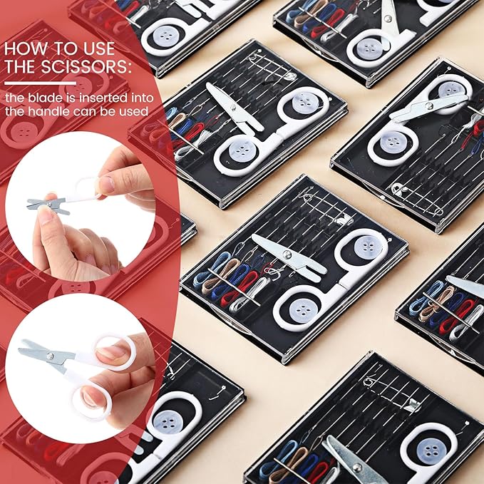 Knitgrip 48 Boxes Mini Travel Sewing Kit Bulk Small Sewing Kit Pre Threaded Needle Portable Scissors Needles Threads Pin Buttons Portable Box Tools for Beginner DIY Home Travel, Assorted Colors