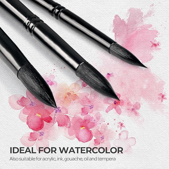 Nicpro 12pcs Watercolor Paint Brushes, Round Pointed Tip Paint Brush Set, Professional Soft Synthetic Squirrel Paint Brushes, Artist Painting Brushes for Watercolor, Inks, Gouache, Acrylic, Oil