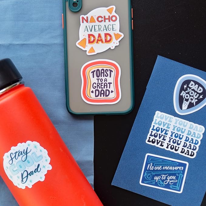 Navy Peony Witty Father's Day Stickers (22 Pieces) - Vibrant, Funny, Waterproof | Unique Dad Stickers for Crafts, Scrapbooks, Water Bottles