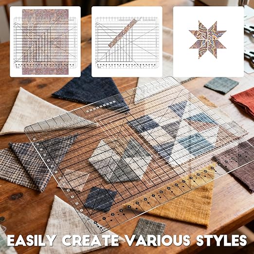 Slotted Quilting Ruler Acrylic 17.7x21.9in, XL Non-Slip Precise Quilting Template, Professional Sewing Quilt Strip Ruler for Fabric Strip, Cutting, Sewing, Crafting, Patchwork