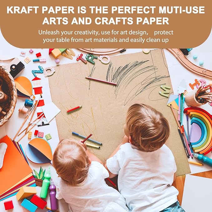 Moretoes 15" x 456"(38') Brown Wrapping Paper Roll, Kraft Packing Paper Roll for Gift Wrapping Craft Bulletin Board Banner Art Bouquet Flower Packing Moving Shipping 75GSM