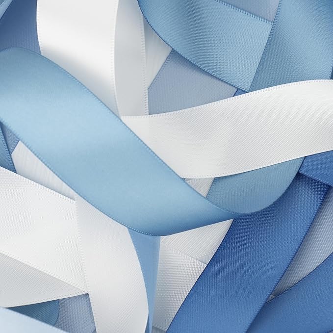 Dusty Blue Ribbon 1 Inch Satin Ribbon 5 Rolls Assortment French Blue Ribbon for Wedding Silk Antique Blue Ribbon for Baby Shower Ribbon for Gift Wrapping Hair Bows Crafts Bouquet - 50Yards