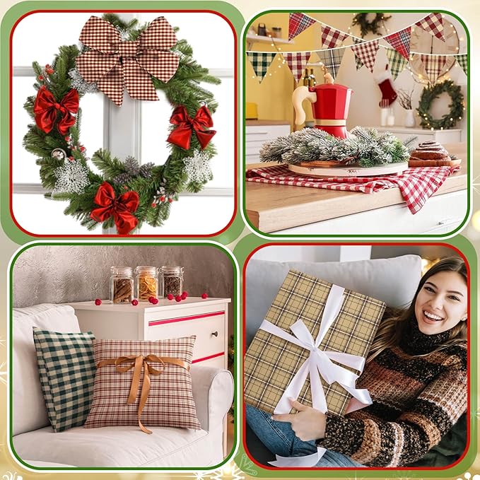 60 Pcs 10 x 10 Inch Vintage Christmas Quilting Fabric Plaid Homespun Cotton Fabric Jelly Squares Lattice Rustic Precut Santa Claus Quilting Strips for Xmas Craft Sewing DIY