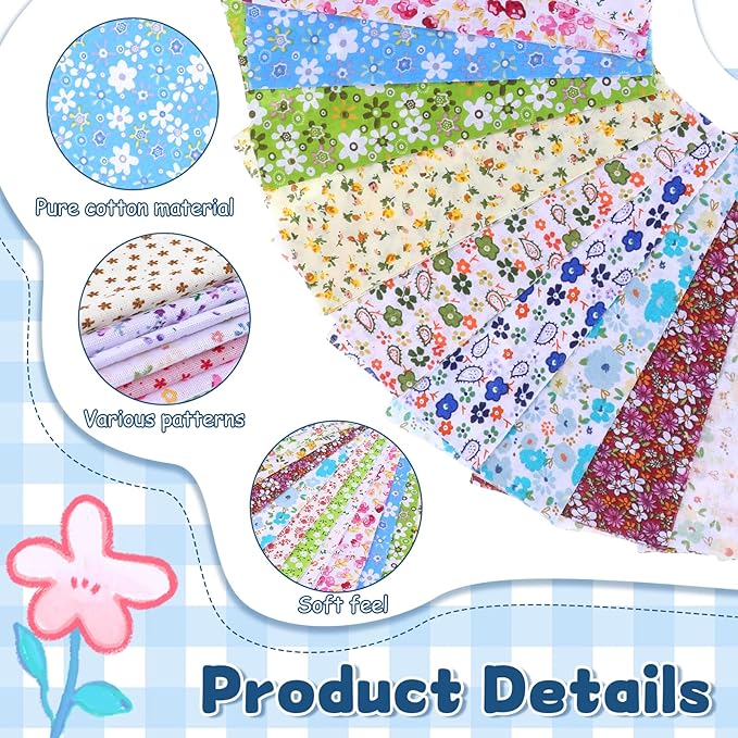 100 Pcs 8 x 8 Inch Cotton Fabric Squares No Repeat Floral Patchwork Fabric Pre Cut Quilting Fabrics Bundles Flower Sewing Fabrics Multi Color Floral Square Patchwork for DIY Craft Sewing Cloths