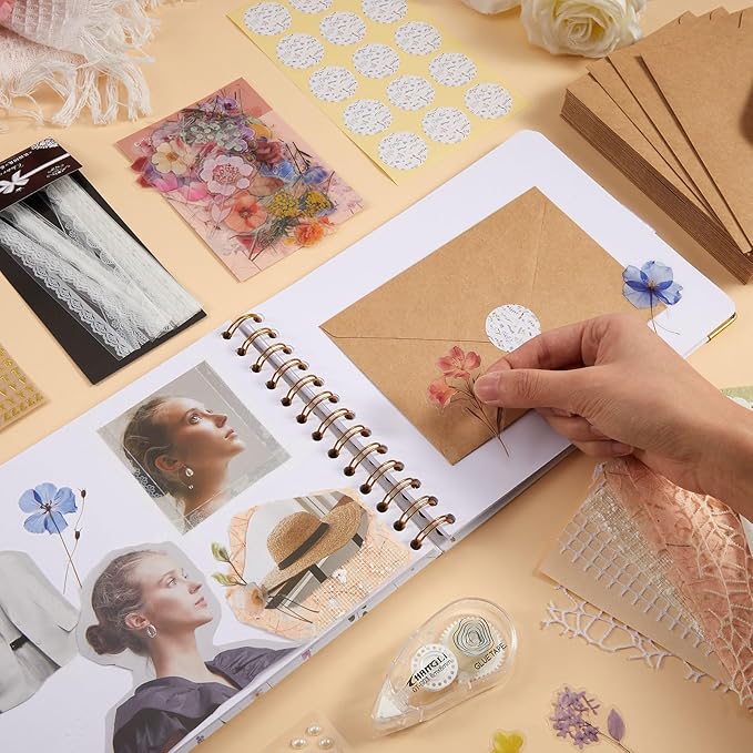 Humyoun 8.5 x 7 Inch Wedding Guest Book Letters to The Bride Scrapbook Wedding Memory Book Bridal DIY Blank Paper Scrapbook Photo Album Guest Sign with Pearl Stickers (133 Pcs,Wildflower)