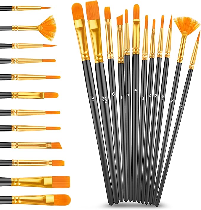 Caliart Black Acrylic Paint with 12 Brushes, Pack of 24, Art Craft Paints (2 oz/Bottle), Canvas Ceramic Wood Eggs Rock Painting Kit, Art Supplies for Adults Artists Painters