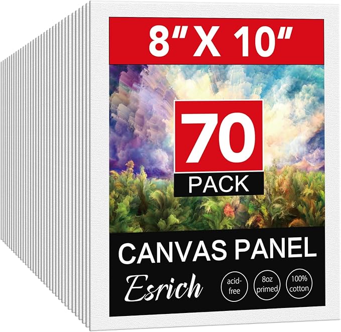 ESRICH 8x10 Canvases for Painting, 70 Pack Canvas Boards for Painting Primed Acid Free Blank Canvas Panels for Oil Paint, Watercolor, Acrylic Paint, Gouache and Tempera.