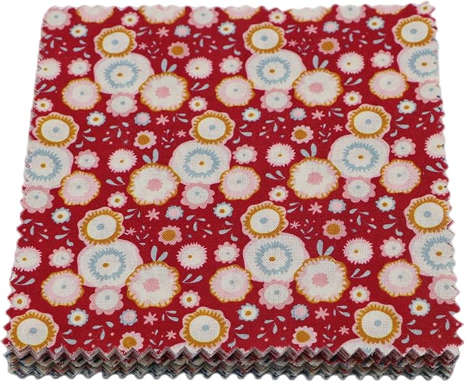 iNee Charm Packs for Quilting 5 inch, Precut Cotton Quilting Fabric Bundle, 50 Charm Squares, Candy Bloom