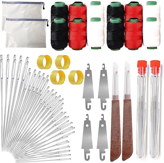 Big Eye Steel Sewing Needles Kit, 34PCS Big Eye Steel Needles Set - Long & Thin Handmade Quilting & Sewing Needles Kit, Portable Sewing Kit in Faux Leather Case, for DIY Sewing
