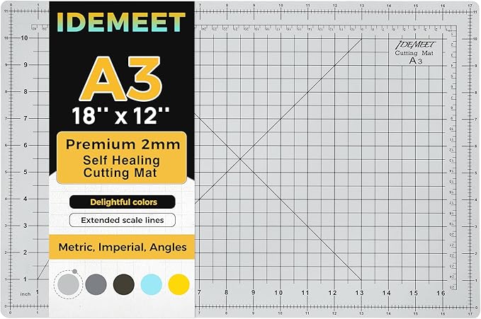 Premium Self Healing Cutting Mat 18'' x 12'', A3 Non-slip Sewing Mat for Quilting, 5-Ply Rotary Cutting Board Double-Sided for Crafts Cutting Fabric Scrapbooking Modeling Projects, Slate Gray