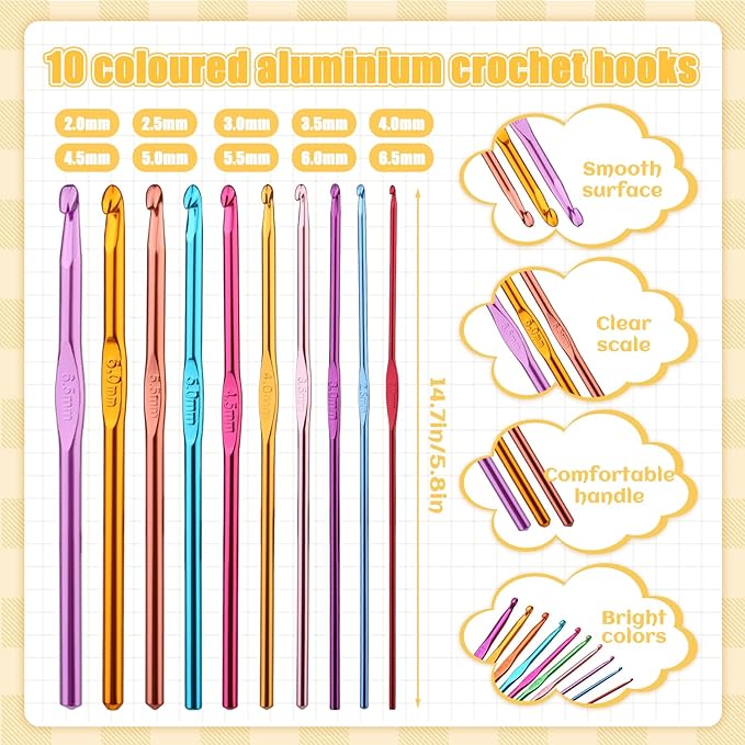 IMZAY 54 Pcs Crochet Needles Set, Crochet Hooks Kit with Storage Case, Ergonomic Knitting Needles Stitch Marker DIY Hand Knitting Craft Art Tools for Beginners