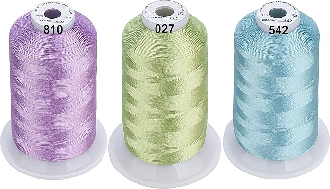 Simthread - 33 Selections - Various Assorted Color Packs of Polyester Embroidery Machine Thread Huge Spool 5500Y for All Sewing Embroidery Machines - 6xPastel Colors 1