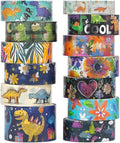 Dinosaur Washi Tape Set, 13 Rolls Silver Foil Cute Washi Tapes, Kawaii Floral Decorative Masking Tape for Journaling Supplies, Scrapbooking, Bullet Journal, Planner Decoration, DIY Crafts