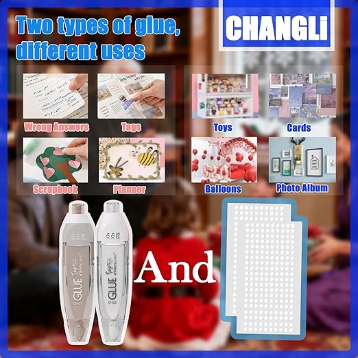 CHANGLi 6pack Refillable Scrapbook Glue Tape, 400pcs Power Glue Points, 16FT*1/5 Inch Double Sided Tape for Crafts,Scrapbooking Supplies, Adhesive Glue Runner for Gift Wrapping, Photo