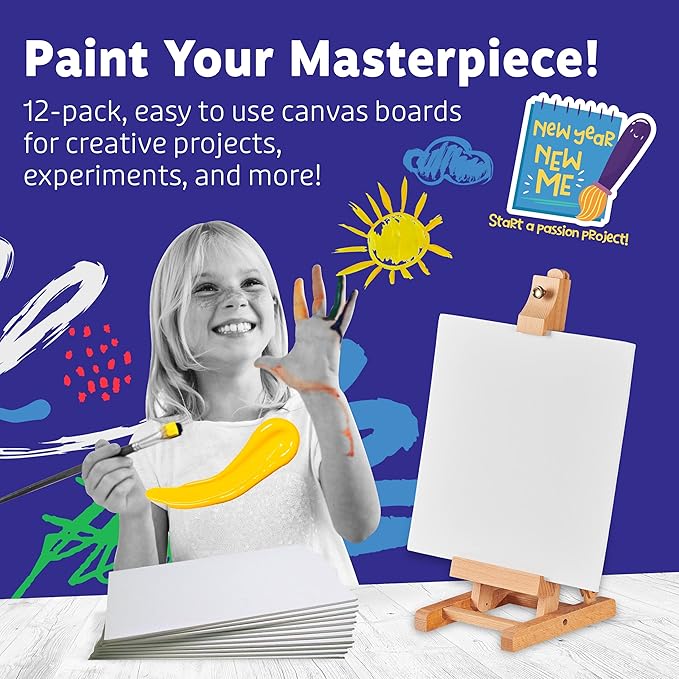 Artlicious Canvases for Painting - Pack of 12, 10 x 10 Inch Blank White Canvas Boards - 100% Cotton Art Panels for Oil, Acrylic & Watercolor Paint