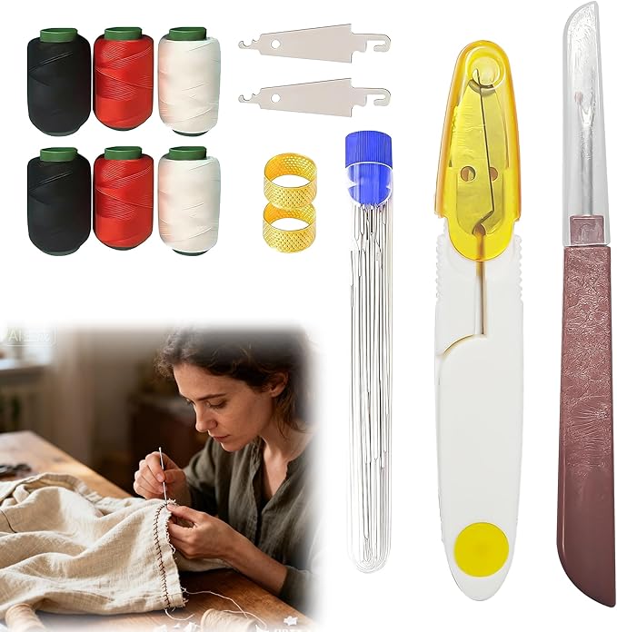 HMMIA Big Eye Steel Sewing Needles Kit, 37PCS Stainless Steel Needles for Hand Sewing, Long & Thin DIY Handmade Quilting Needle Set for Handcraft Lovers, Upholstery Repair