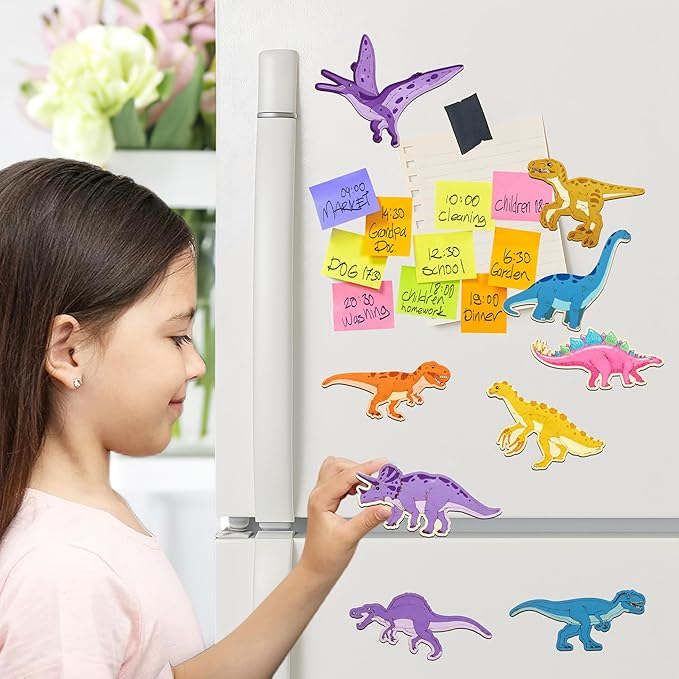 36 Pcs DIY Wooden Magnets, Unfinished Wood Dinosaur Animal Cutouts Ornaments for Crafts, Wooden DIY Paint Craft,Wood Discs Slices Dino Shapes Blank Hanging Embellishment for Kids Home Decor