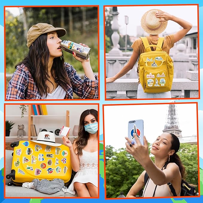 World Featured Architecture Sticker Pack, 100 Pcs Waterproof Vinyl Map Water Bottle Phone Case Laptop Decals, Travel Stickers for Girls Kids Teens Adults, Vintage Aesthetic