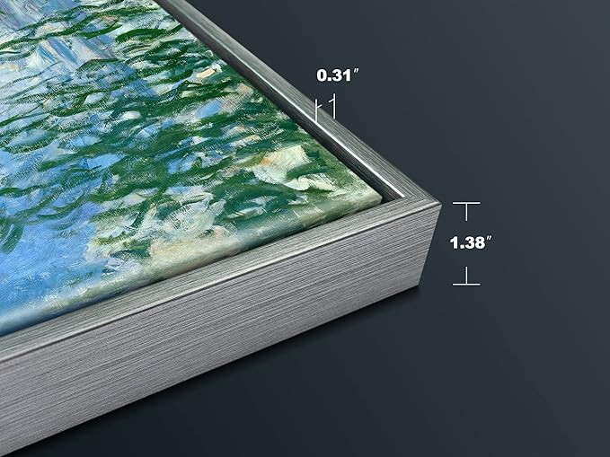 Wieco Art Framed Wall Art Water Lilies by Claude Monet Canvas Print Paintings Reproduction Modern Canvas Wall Art for Home and Office Decoration Abstract Artwork Silver Frame