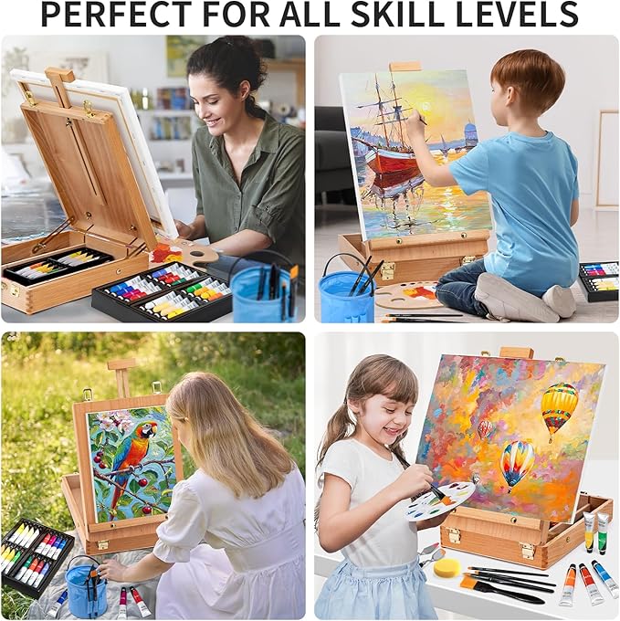 66-Piece Acrylic Painting Kit with Desktop Easel,32 Colors Acrylic Paint Set(22ML), Paint Brush Set & Case, Brush Basin, Complete Art Supplies Painting Set for Adults, Artists, Beginners