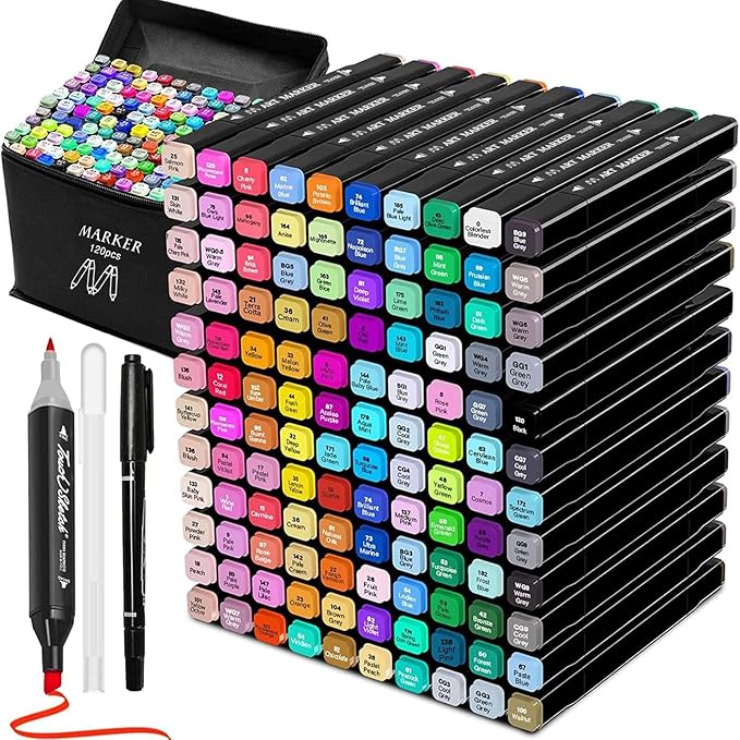 Tommax 120 Colors Dual Tip Alcohol Markers, Sketch Markers Set for Kids Adults Artists Painting, Coloring, Sketching, Multicolor
