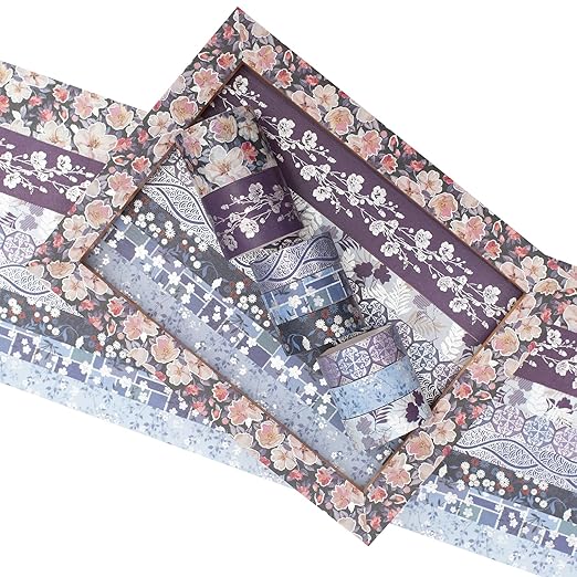 YUBX Elegance Blue Washi Tape Set 8 Rolls Wide Silver Embellishment Decorative Masking Tapes for Arts, DIY Crafts, Journals, Planners, Scrapbook, Wrapping