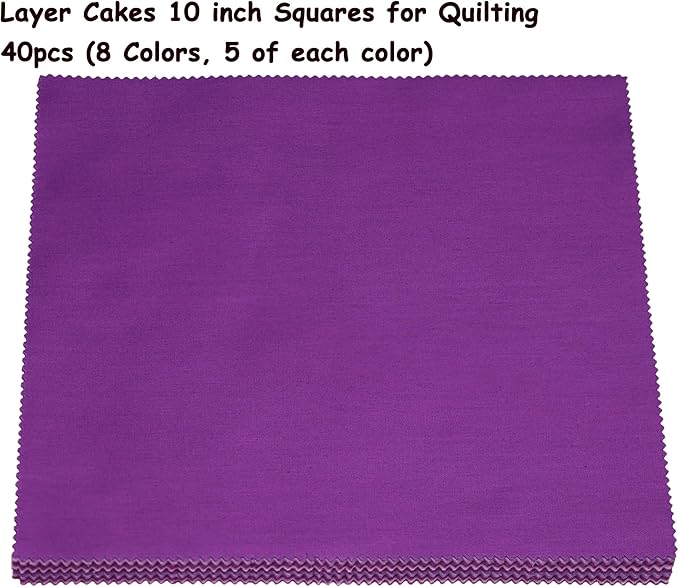 Hanjunzhao 40Pcs Layer Cakes 10 inch Squares for Quilting - Layer Cake Fabric for Quilting 10 inch - Pre-Cuts 10" Squares Fabric Bundles for Sewing, Patchwork, and DIY Crafts - Solid Purple