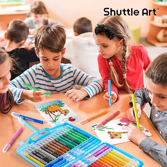 Shuttle Art 48 Colors Gel Crayons for Toddlers, Non-Toxic Crayons Set with 1 Brush and Foldable Case for Kids Children Coloring, Crayon-Pastel-Watercolor Effect, Ideal for Window Paper Glass