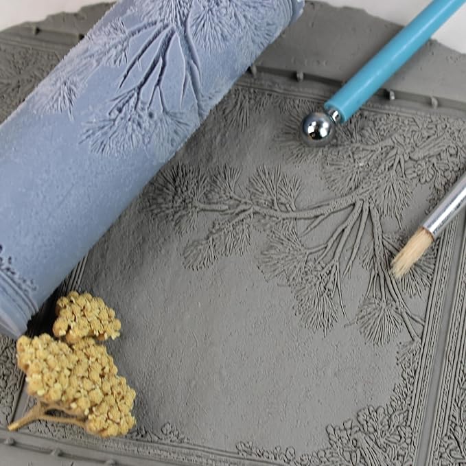 Pine Needles Clay Texture Roller (4") - Winter Set #01 - Embossing Pattern Roller for Polymer & Ceramic Clay, Pottery & Crafts
