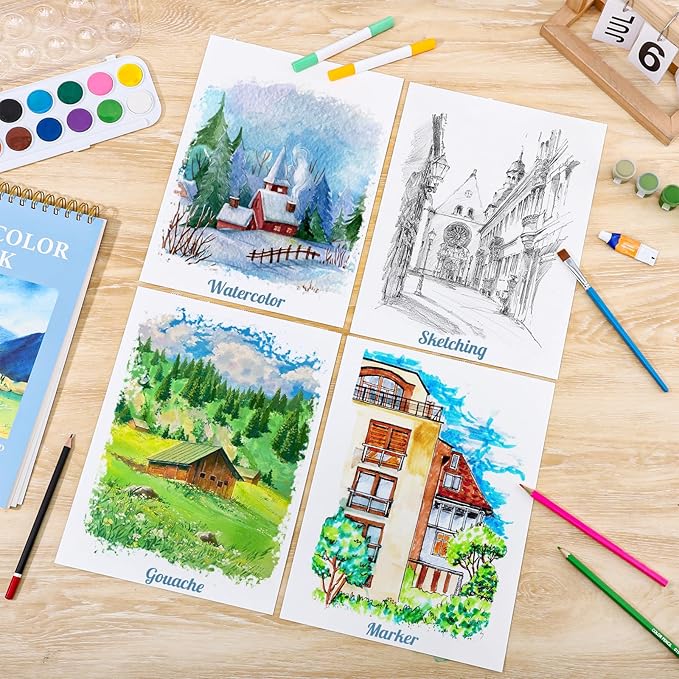 35 Sheets Watercolor Paper Pad 9x12 Inch, 140 lb/300 GSM Cold Press Water Color Paper Spiral Bound Watercolor Sketchbook for Art Painting, Journal, Drawing, Mixed Media