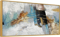 Large 100% Handmade Abstract Oil Painting with Frame Modern Original Hand Painted Heavy Textured Wall Painting Blue Gold Grey Canvas Wall Art Wall Decor for Living Room Bedroom Office Hang 48x24 inch