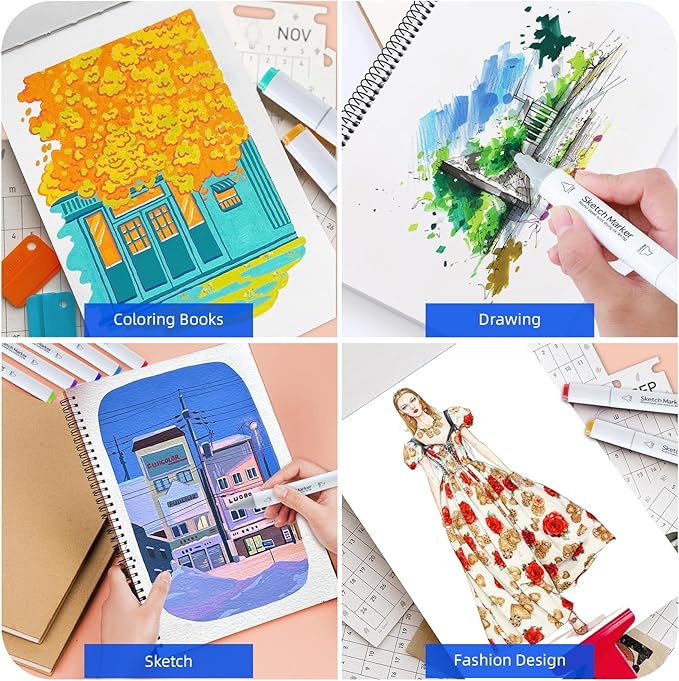 80 Colors Alcohol Based Markers，Dual Tip （Chisel & Fine） Permanent Drawing Markers Set for Adult and kids Coloring Books, Sketching, Illustration, with Clear Box