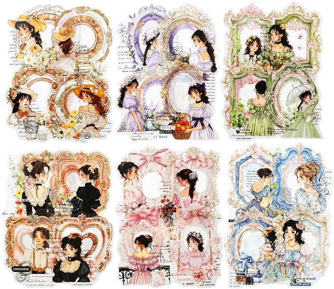 French Vintage Girl PET Sticker Set, 60PCS Scrapbook Supplies for Journaling, Planners, DIY Crafts and Gifts