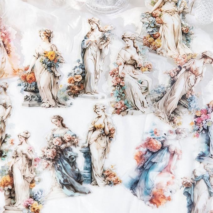 90Pcs Large Vintage Cherubs Angels Fairy Sculpture Art Scrapbook Sticker - Clear Waterproof Classical Women Statue Stickers for Journaling, Scrapbooking, Planners, Art Decorative Supplies