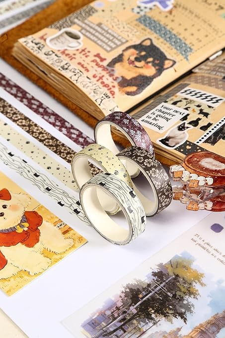 10 Rolls Skinny Washi Tape Set Texture Arts Adhesive Tapes Basic Patterns Decorative Masking Tape Sets for Craft, Kids, Scrapbook, DIY, Gift Wrapping (Style Three)