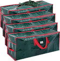 Amylove 4 Pcs Large Christmas Tree Storage Bags Heavy Duty Xmas Zippered Bags Bulk Waterproof Plastic Christmas Tree Container with Carry Handles(9 ft,Green)