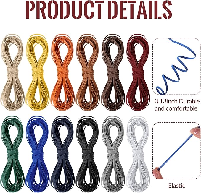 WILLBOND 12 Rolls Colorful Elastic Band Folding Elastic Cord Heavy Duty Stretch Band Knitted Flat Band for Sewing Crafts DIY Comforter Cuffs(1/8 Inch X 106 Yard,Retro Colors)