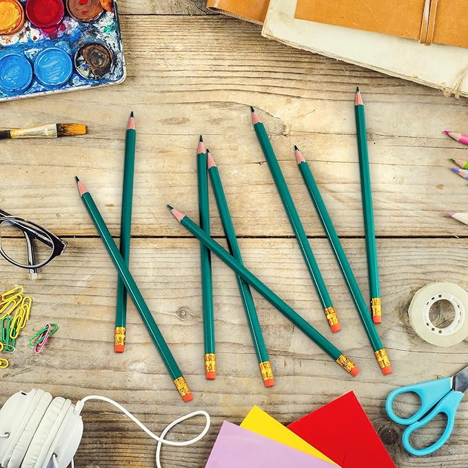 Zhanmai 24 Pcs Green Pencils with Eraser Pre-sharpened Green Checking Pencils 2hb Colored Wooden Erasable Pencil for Checking Test Correcting Grading Map Writing Drawing Coloring Editing Office Favor