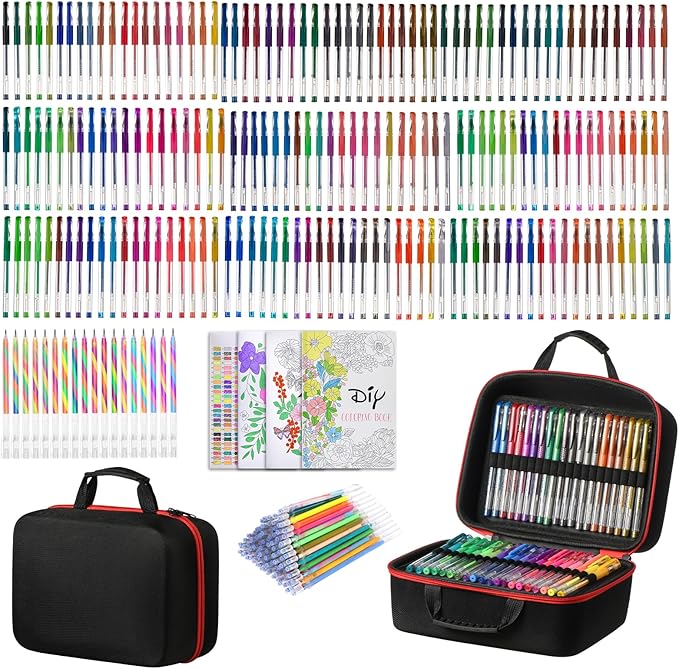 378 Pack Glitter Gel Pens Set,198 Colors Pens Include 180 Colored Gel Pens with 180 Refills,18 Color Color Gel Pen for Adults Coloring Drawing Journaling Scrapbook