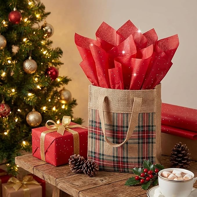 Qilery 500 Sheets Glitter Red Tissue Paper Bulk 15 x 20 Inch Valentine's Day Sparkle Wrapping Paper for Gift Bags Acid Free Tissue for Chinese New Year Craft, Bouquet, Garland, Forming Pompom, Wedding