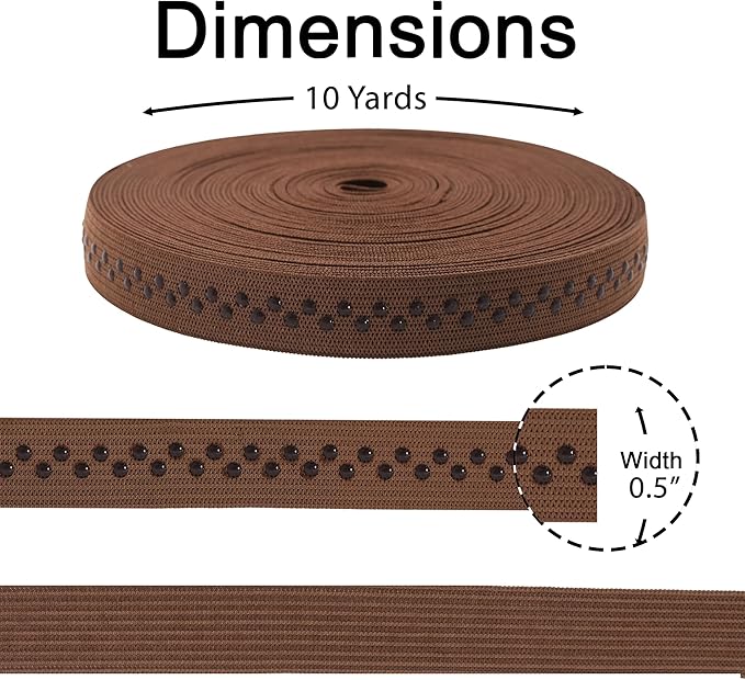 Mandala Crafts 0.5 Inch Elastic Silicone Gripper Tape for Clothing - 10 Yds Dotted Non Slip Elastic Band for Sewing - Brown Silicone Flat Fabric Stretchy Ribbon Straps