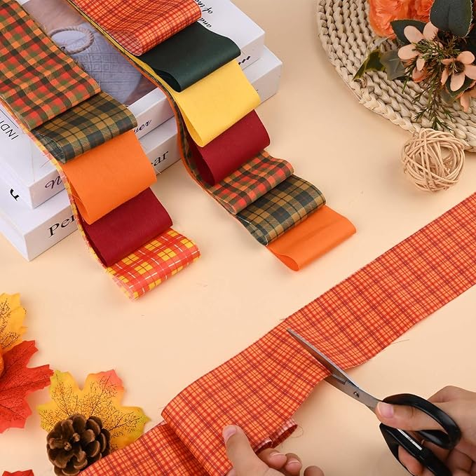 40 Pcs Autumn Buffalo Plaid Cotton Jelly Fabric Strips Fall Spice Plaids Patchwork Strips for Quilting Crafting Yellow Green Precut Patchwork for Sewing DIY Crafts Cotton Fabric Bundles Strips