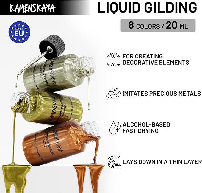 Liquid Silver Leaf Paint - Alcohol Based Fast Drying Silver Liquid Leaf, 0.68 fl oz (20 ml)