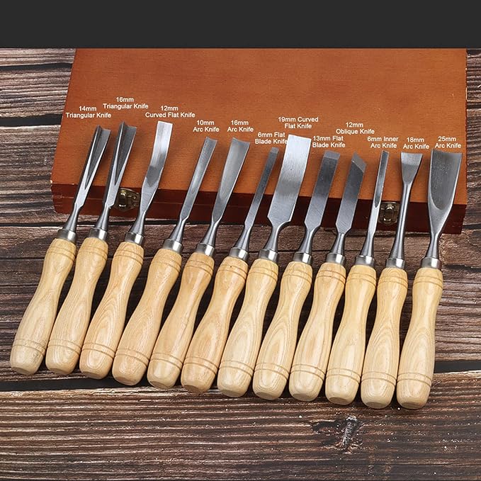 12Pcs Wood Chisel Set, 60CRV Blade Wood Carving Chisels Kit, Woodworking Chisels, Wood Carving Tools with Wooden Storage Case
