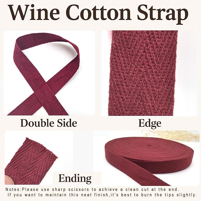 Wine Red Twill Tape 3/4 Inch Wide - 40 Yards Herringbone Cotton Webbing Bias Binding Tape for Sewing, Crafting, DIY Projects, Pet Collars, Gift Wrapping and Home Decoration