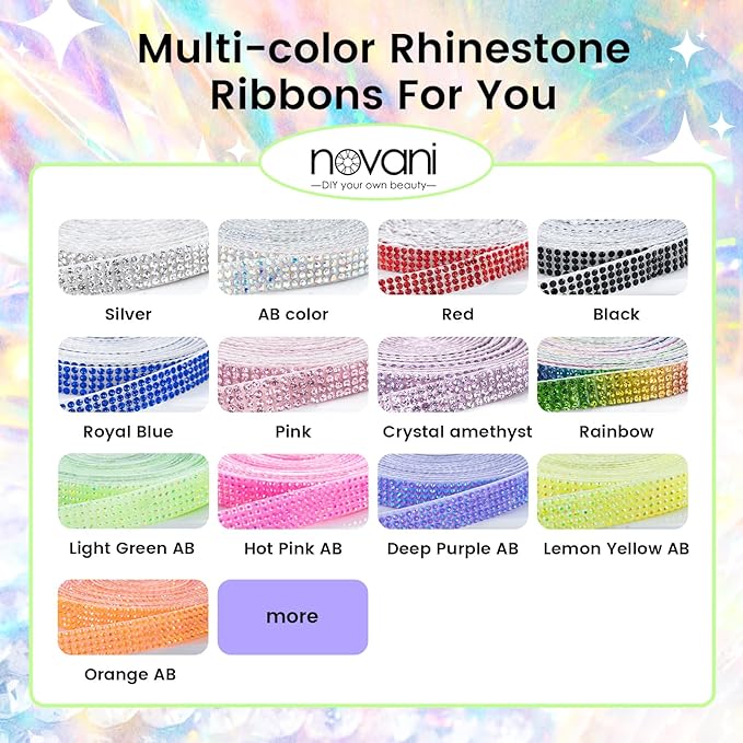Novani Self Adhesive Rhinestone Ribbon, 0.78 Inch Wide 3 Yards 1 Roll, Light Green AB Diamond Bling Strips for DIY Crafts, Glitter Resin Rhinestones Tape for Crafting, Car Decoration