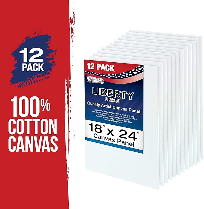 US Art Supply 18 X 24 inch Professional Artist Quality Acid Free Canvas Panel Boards for Painting 12-Pack (1 Full Case of 12 Single Canvas Board Panels)