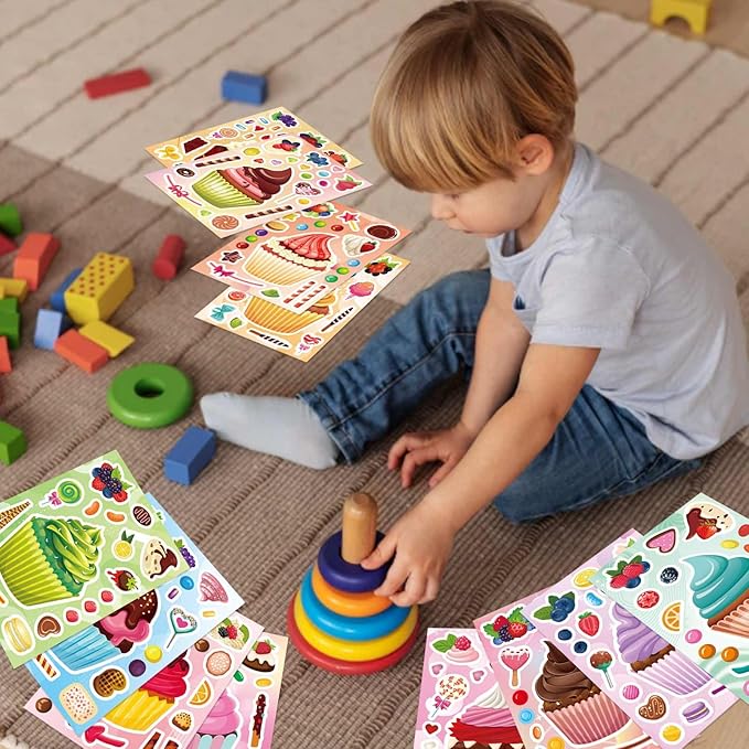 36 Sheets Cupcake Make a Face Stickers, Make Your Own Stickers Mix and Match Ice Cream and Cupcake Sticker Sheets, Cupcakes Sticker for Kids, Classroom Activities, Crafts Cupcakes Party Decorations