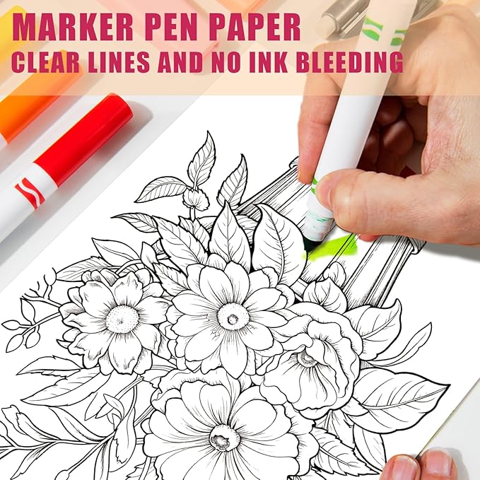 Tlenpo Adult Coloring Book for Women, Spiral Bound Adult Coloring Books for Women Relaxation, Suitable for Alcohol Markers and Colored Pencils, Single-Sided Print of Flower, 50 Coloring Pages