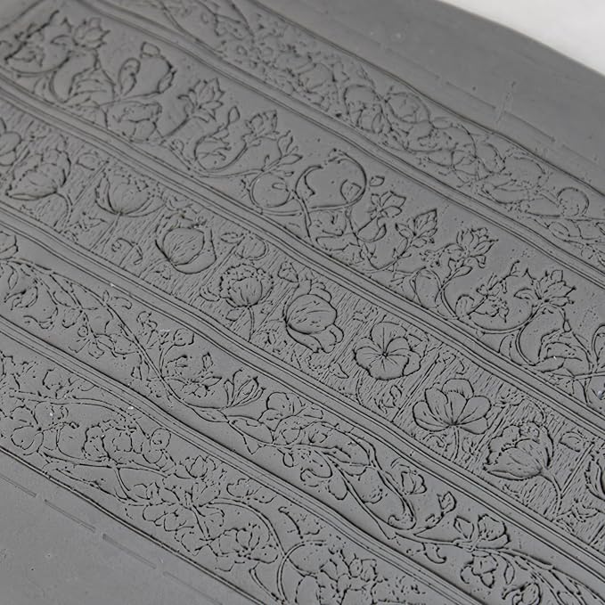 Garden Scrollwork Clay Texture Roller (4") - Seamless Border Set #01 - Embossing Pattern Roller for Polymer & Ceramic Clay, Pottery & Crafts